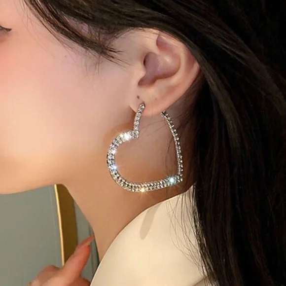 Any 2/$20! Silver Crystal Pave Heart Hoop Earrings - Picture 3 of 7